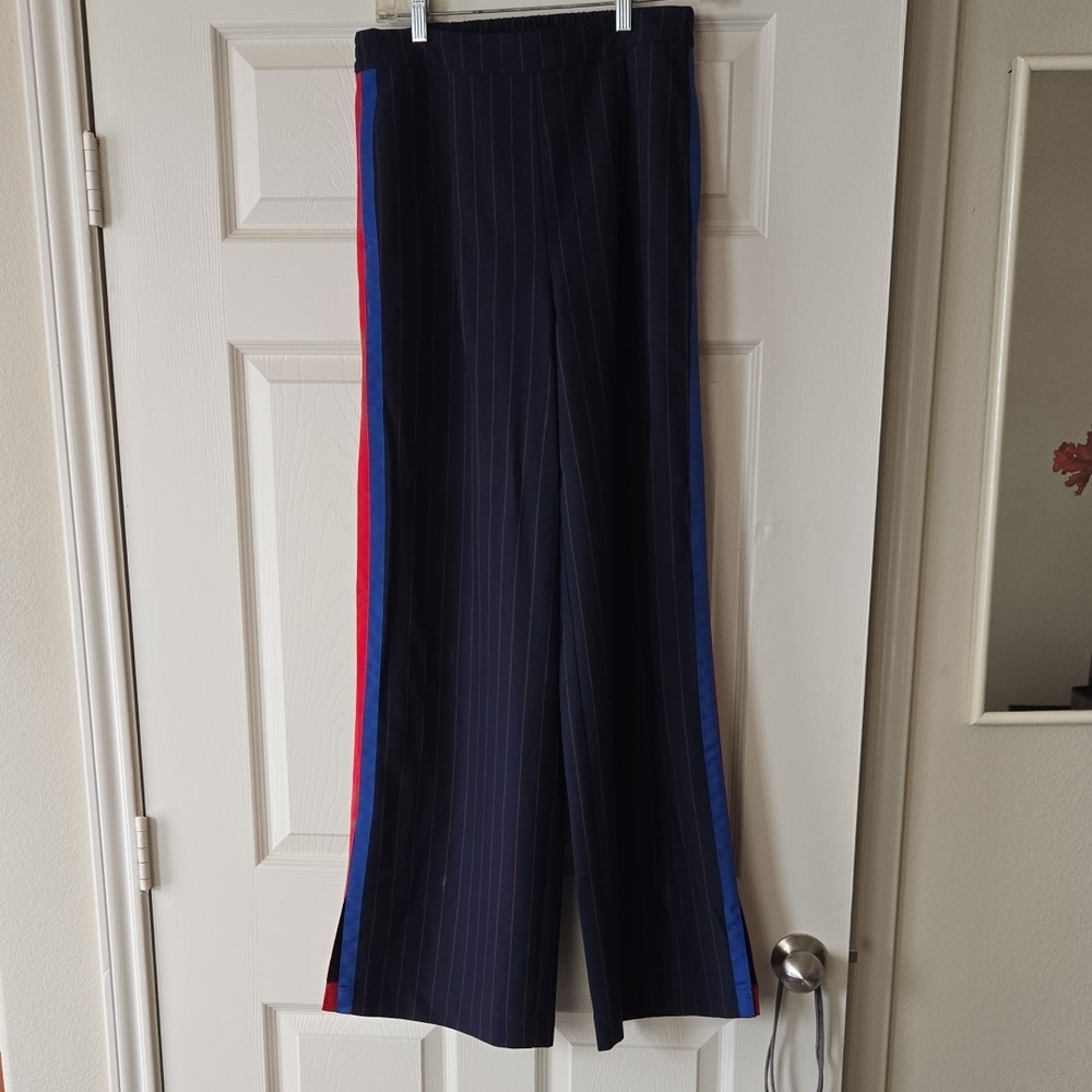 La Ligne Navy Pants with Red Stripes